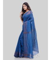 DESH BIDESH Women`s Bengal Cotton Silk Pure Handloom Cotton Saree Kohinoor Work With Blouse Piece(Light Blue)